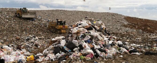 South Wake Landfill with bulldozers and seagulls