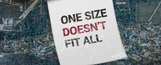 tag saying "one size doesn't fit all", referencing how, like clothing, landfill odor mitigation techniques cant be cookie cutter.
